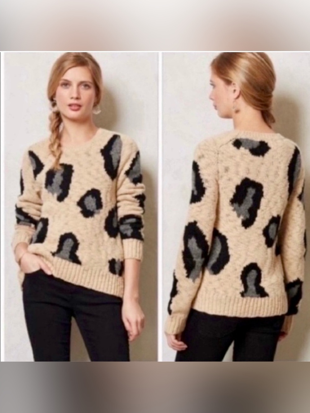 Anthropologie Sleeping on Snow Italy Wool Leopard Print Sweater XS